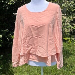 bar III Long Sleeve Peach Ruffle Crop Top Blouse Size Small Pastel Lightweight